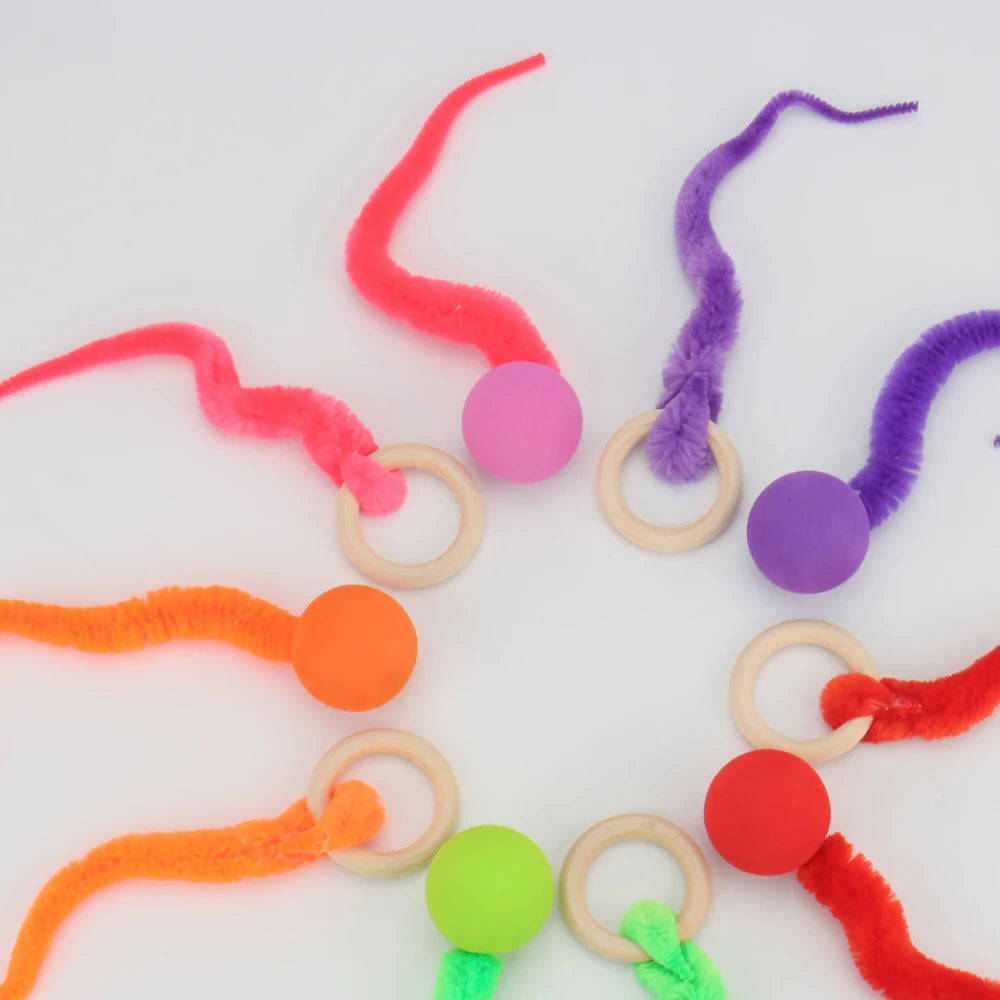 Plush Long Tail Ball Cat Toy Training Cat Interactive Ball Wood Ring Pet Toy