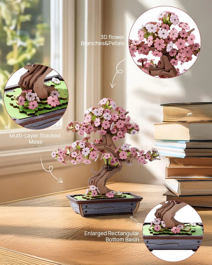 Robotime Rolife 3D Rompecabezas de Madera de Bonsái de Sakura Fácil Montaje Kit de Bonsái de Pino de Hoja Perenne Regalo de Navidad para la Familia Decoración del Hogar