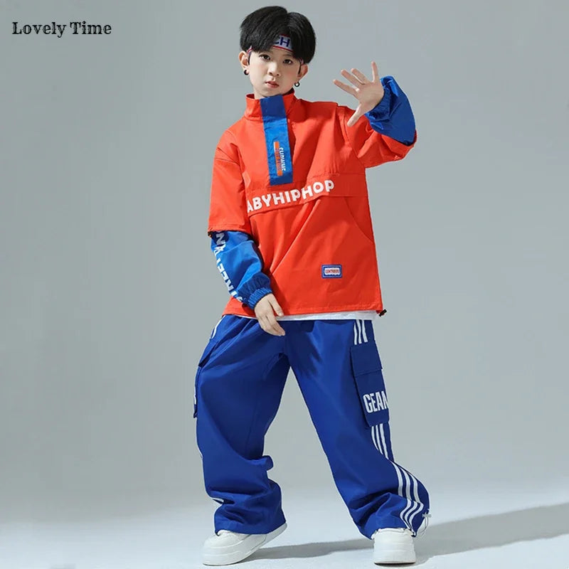 Chaqueta de hip hop para niños Pantalones cargo de contraste Sudaderas para niñas Conjuntos de ropa de baile callejero Chándal para niños Ropa urbana infantil