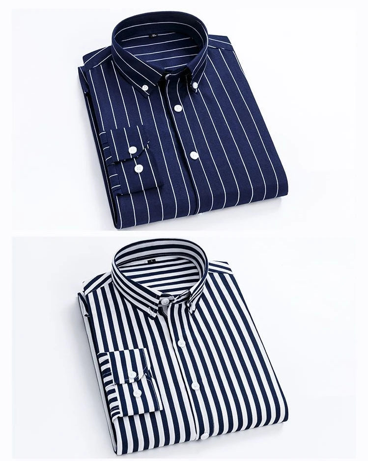 Shirts For Men Striped Blue Long Sleeve Man Shirt Business Cotton Cheap Things With Vintage Collar Sale Button Up Slim Fit