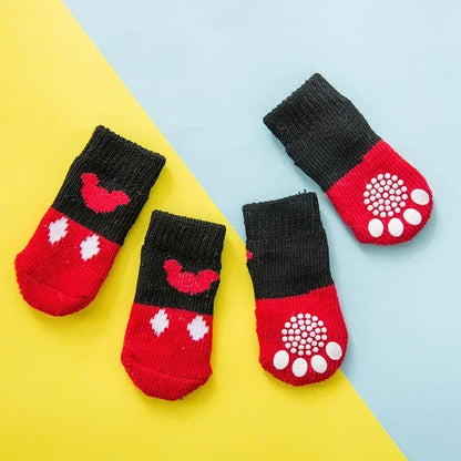 4 pzs./set calcetines para perros con patrón bonito, cubrepies cálidos antideslizantes, zapatos protectores para patas de cachorro, regalo de Navidad, accesorios para mascotas