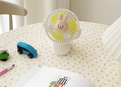 Ventiladores coreanos para cochecitos de bebé, ventilador portátil de clip para exteriores, lindo oso, conejo, ventilador eléctrico de mano recargable para el hogar, 3 velocidades
