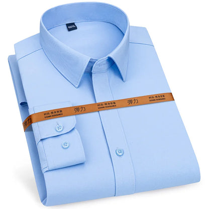 Camisa de vestir de hombre nueva manga larga delgada sin planchado negocios casual ajustada moda transpirable alta calidad color sólido