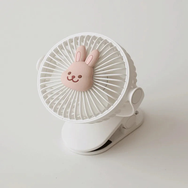 Ventiladores coreanos para cochecitos de bebé, ventilador portátil de clip para exteriores, lindo oso, conejo, ventilador eléctrico de mano recargable para el hogar, 3 velocidades
