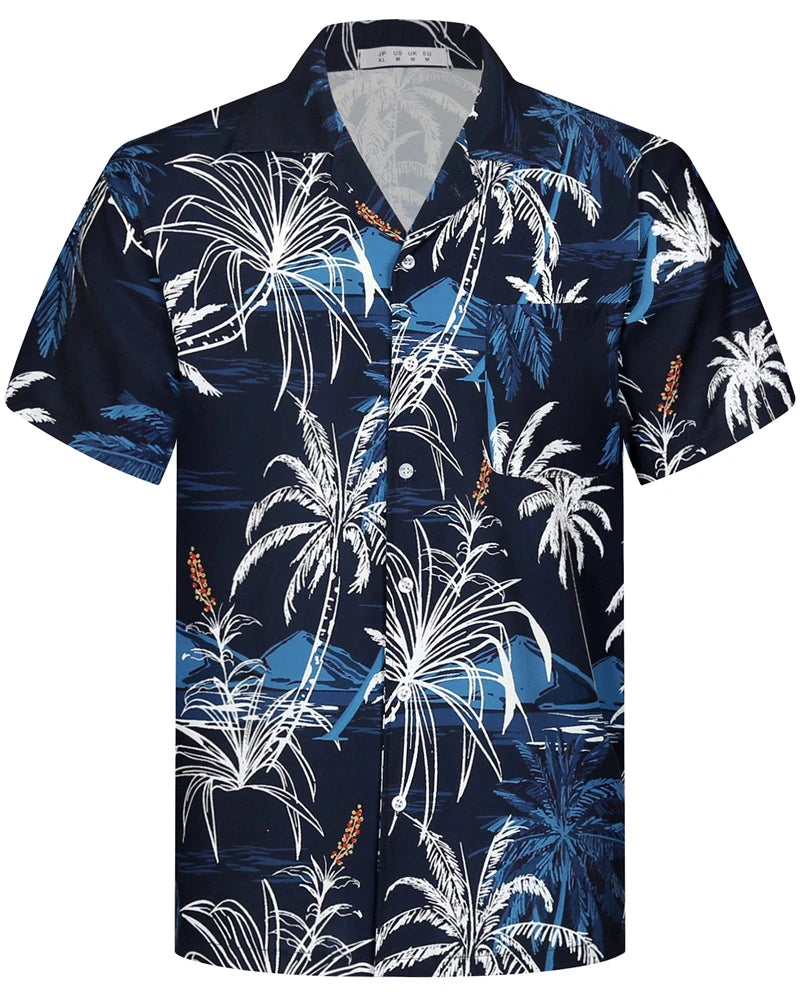 Camisas Hawaianas de Verano para Hombre, Manga Corta, Botones, Estampado de Árboles de Coco, Camisa Casual de Playa Aloha Tallas Grandes 6XL, Ropa para Hombre