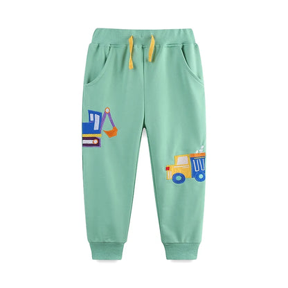 Little maven Pantalones deportivos CAR para bebés, ropa para niños con bordado de dibujos animados de excavadora, pantalones de algodón para niños, joggers