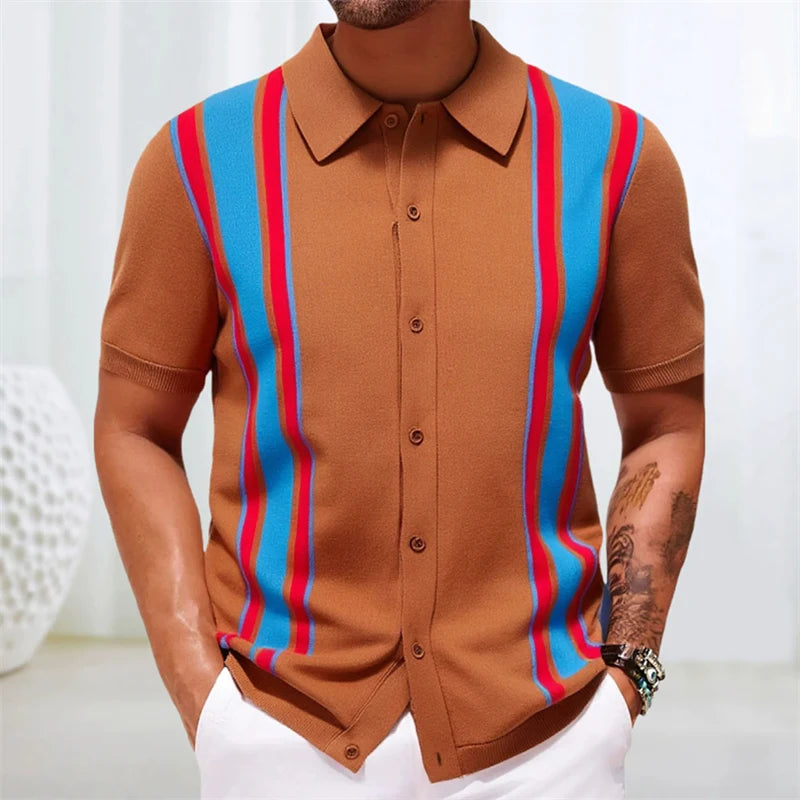 Camisas tipo polo Jacquard estilo europeo para hombre, tejido de punto, informal de negocios, frescura veraniega, viscosa de calidad, elásticas, sedosas
