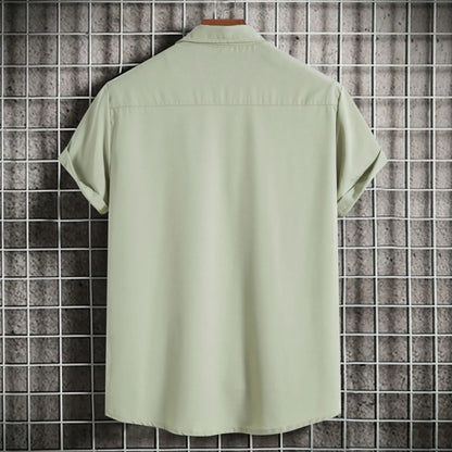 Nuevas camisas de manga corta para hombre, moda, lisas, informales, cárdigan con solapa, tops para hombre, blusa cómoda de un solo botón, camisas de playa de verano