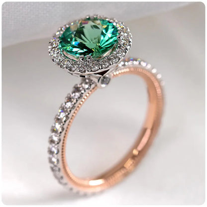 European and American Anniversary Couple Gift: European and American New Geometric Ring Luxury Green Zircon Accessory