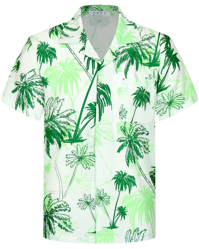 Camisas Hawaianas de Verano para Hombre, Manga Corta, Botones, Estampado de Árboles de Coco, Camisa Casual de Playa Aloha Tallas Grandes 6XL, Ropa para Hombre