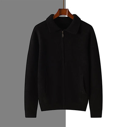 Suéter 100% Lana Merino para Hombre, Cuello Polo, Cierre de Cremallera, Cártigan de Negocios, Chaqueta de Cachemira, Tejido para Otoño Invierno