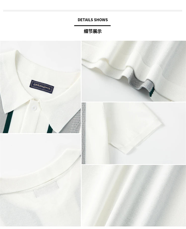 Camisas tipo polo Jacquard estilo europeo para hombre, tejido de punto, informal de negocios, frescura veraniega, viscosa de calidad, elásticas, sedosas