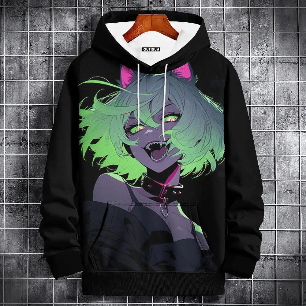 Sudadera con capucha de anime para hombre, a la moda, con estampado gráfico, estilo hip hop, ropa de calle, para primavera y otoño, sudaderas con capucha de gran tamaño para hombre