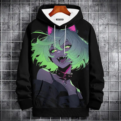 Sudadera con capucha de anime para hombre, a la moda, con estampado gráfico, estilo hip hop, ropa de calle, para primavera y otoño, sudaderas con capucha de gran tamaño para hombre