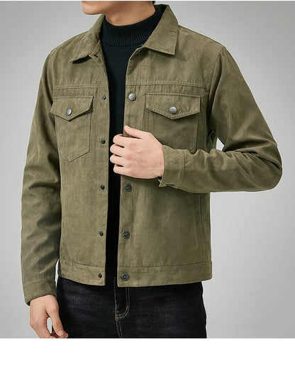 Chaqueta estilo británico de primavera y otoño para hombre, chaqueta informal de gamuza, moderna con botones, personalidad informal, ropa nueva para hombre.