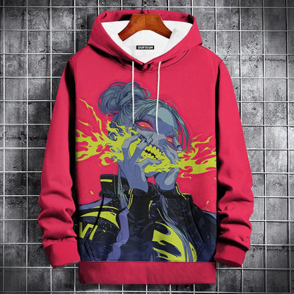 Sudadera con capucha de anime para hombre, a la moda, con estampado gráfico, estilo hip hop, ropa de calle, para primavera y otoño, sudaderas con capucha de gran tamaño para hombre