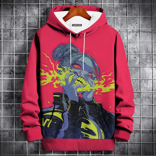 Sudadera con capucha de anime para hombre, a la moda, con estampado gráfico, estilo hip hop, ropa de calle, para primavera y otoño, sudaderas con capucha de gran tamaño para hombre