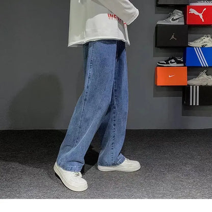 Nuevos pantalones vaqueros coreanos holgados para hombre, de calle, rectos, de mezclilla, de pierna ancha, Hip Hop, holgados, azul claro, gris, negro