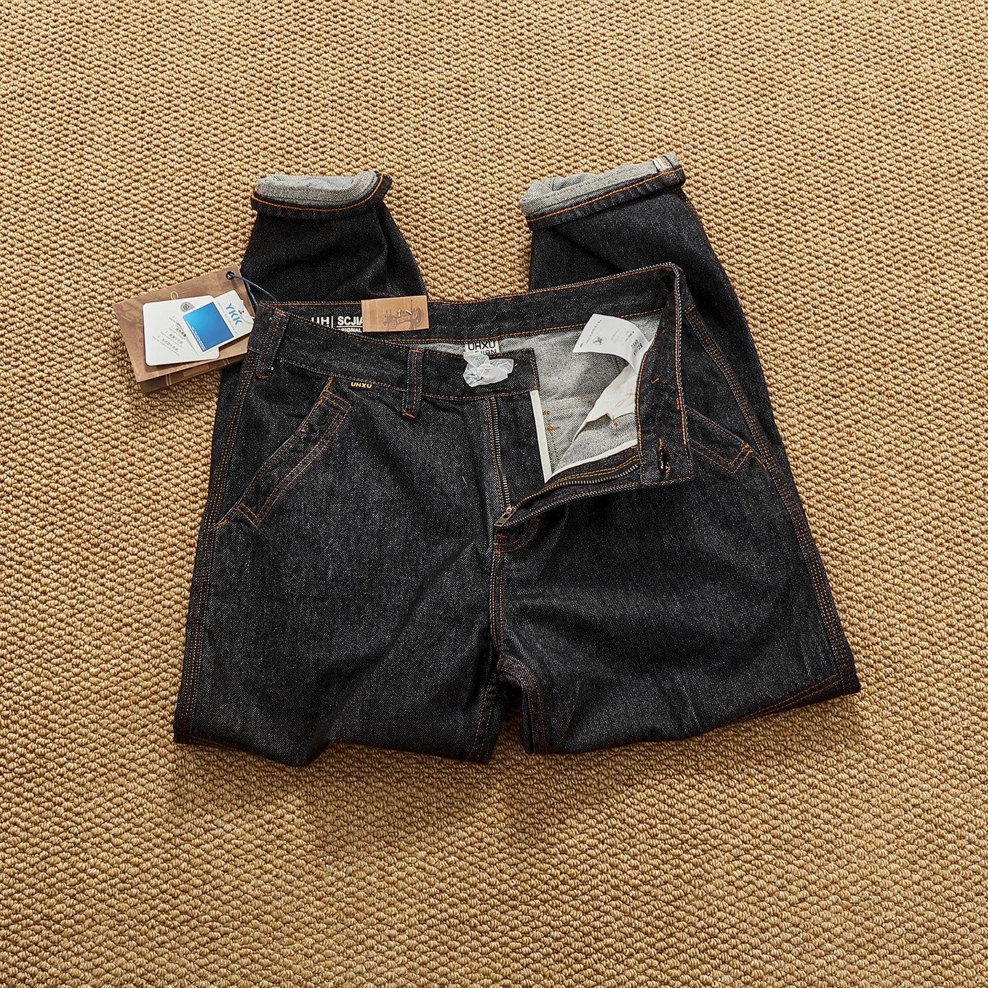Jeans cónicos casuales rectos lavados de mezclilla de alta gama con corte 3D, peso pesado, estilo retro americano, cómodos, a la moda para hombres, Otoño 2025