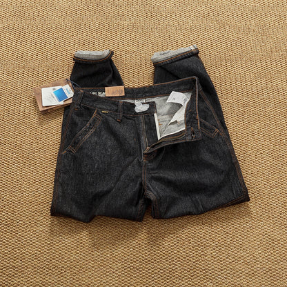 Jeans cónicos casuales rectos lavados de mezclilla de alta gama con corte 3D, peso pesado, estilo retro americano, cómodos, a la moda para hombres, Otoño 2025