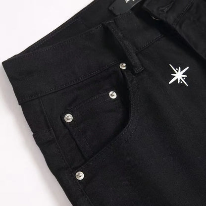 Pantalones vaqueros de hombre elásticos de tubo recto con estampado retro, tendencia de moda de otoño e invierno, vaqueros cómodos deportivos casuales de alta calidad
