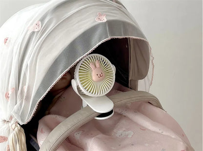 Ventiladores coreanos para cochecitos de bebé, ventilador portátil de clip para exteriores, lindo oso, conejo, ventilador eléctrico de mano recargable para el hogar, 3 velocidades