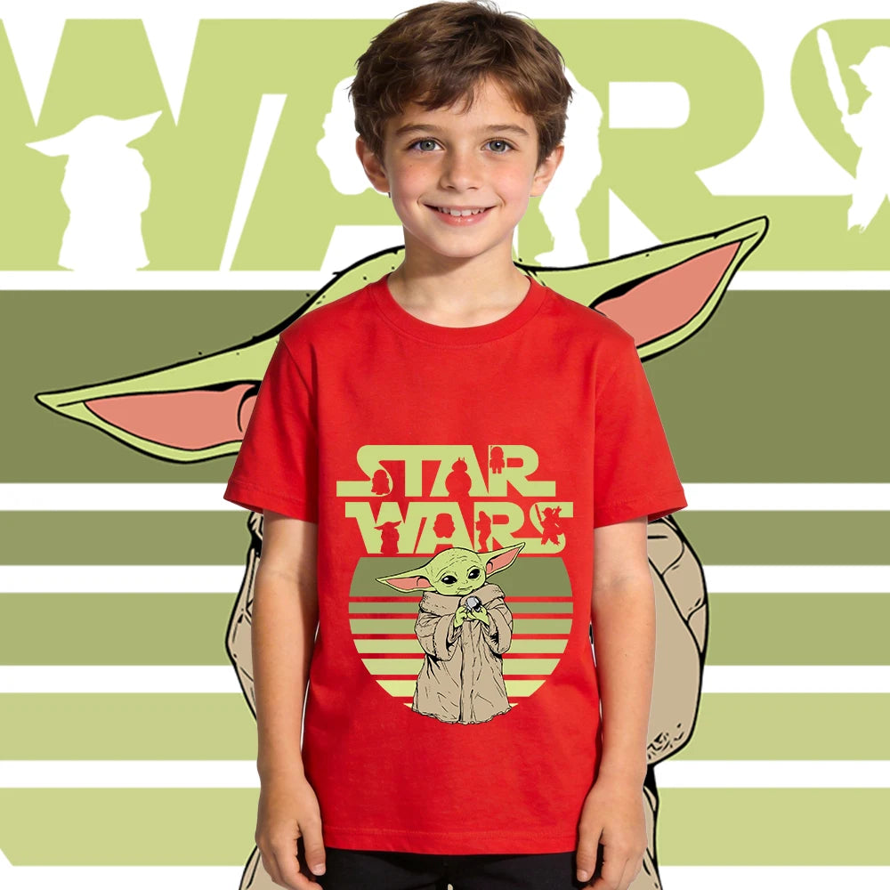 Camiseta de algodón de manga corta casual para niños de Star Wars Yoda Baby Yoda, camiseta de verano para niños y niñas pequeños