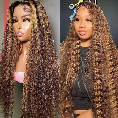Deep Wave Honey Blonde Glueless Wig Human Hair Ready To Wear And Go Pre Plucked 13x6 Hd Water Curly Lace Frontal Wig For Women
