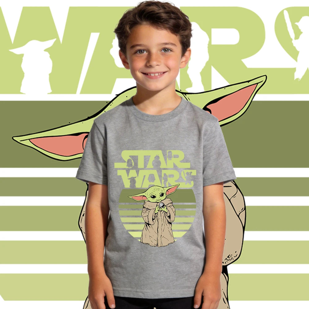 Camiseta de algodón de manga corta casual para niños de Star Wars Yoda Baby Yoda, camiseta de verano para niños y niñas pequeños