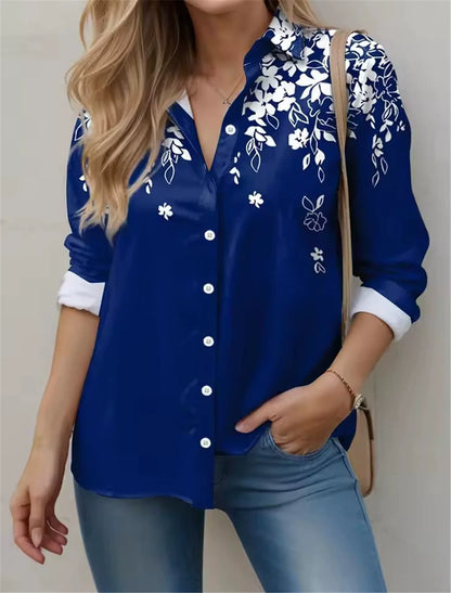 Camisas de manga larga para mujer con estampado floral, nueva blusa de calle con estampado de flores 3D para mujer, camisa informal para todas las estaciones.
