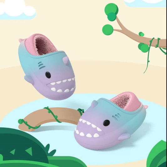 Invierno Lindas pantuflas de tiburón de EVA para niños, niñas, suaves, de interior, de algodón, sandalias para niños, antideslizantes, gruesas, zapatos impermeables para niños