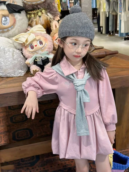 2025 Corea Niñas Bebé Vestido Verano Primavera Otoño Cuadros Retazos Vestidos Casuales Moda Niños Ropa Vestidos