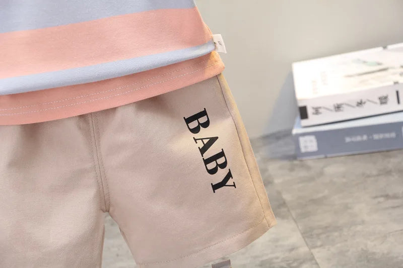 Ropa de verano para niños, camisetas informales de algodón a rayas, pantalones cortos, conjunto de 2 piezas, atuendo infantil para niños pequeños, chándales de 0 a 5 años