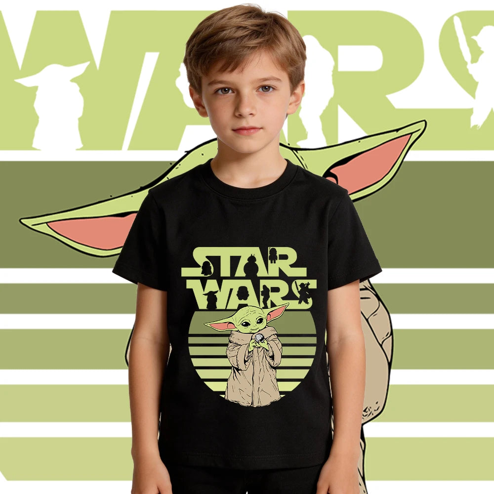 Camiseta de algodón de manga corta casual para niños de Star Wars Yoda Baby Yoda, camiseta de verano para niños y niñas pequeños