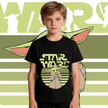 Camiseta de algodón de manga corta casual para niños de Star Wars Yoda Baby Yoda, camiseta de verano para niños y niñas pequeños