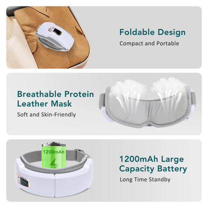 Masajeador ocular eléctrico Compresa caliente Alivio del estrés Calefacción Vibración Masaje Conectar música Relajación Cuidado ocular plegable Gafas inteligentes