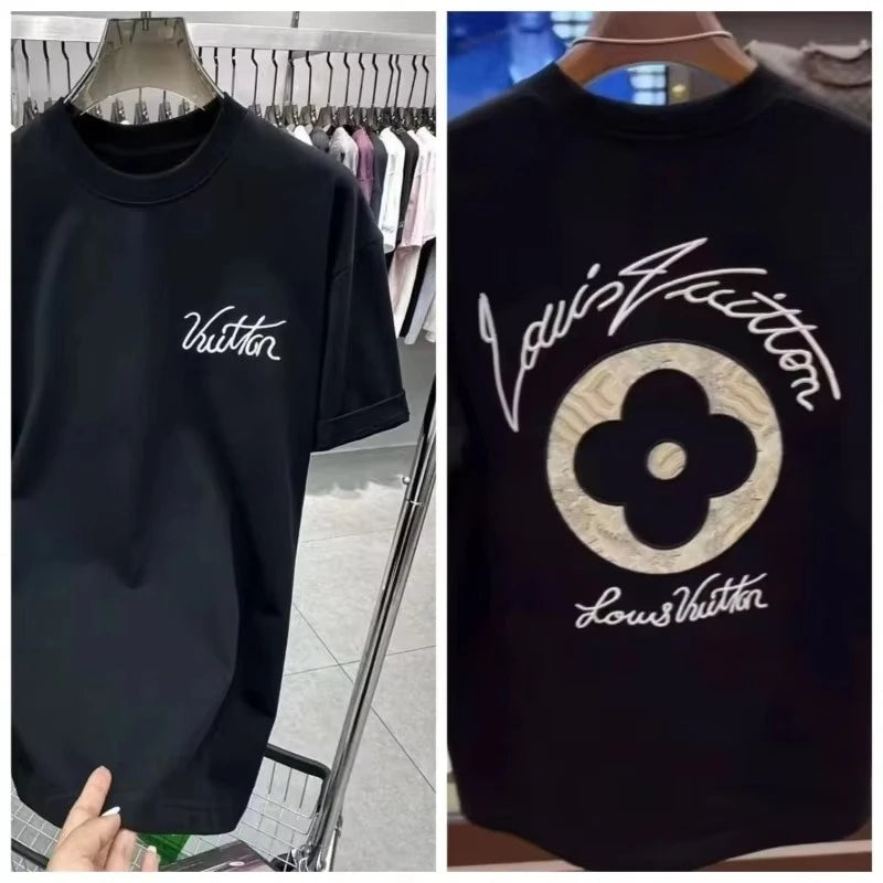 Spring Summer Classic Luxury Clothing Brand 100_Cotton Shirt Men's Women's High Quality Harajuku Short Sleeve O-Neck T-shirt