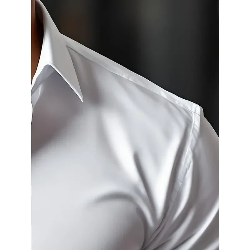 Camisas de negocios para hombre elásticas para las cuatro estaciones, de manga larga, de color sólido, elegantes, informales, de la marca 2025