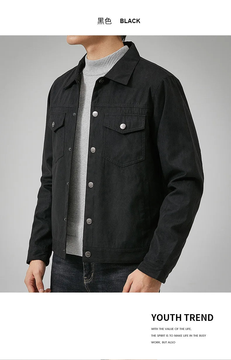 Chaqueta estilo británico de primavera y otoño para hombre, chaqueta informal de gamuza, moderna con botones, personalidad informal, ropa nueva para hombre.