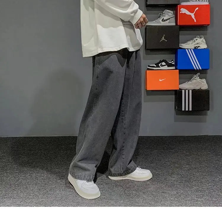 Nuevos pantalones vaqueros coreanos holgados para hombre, de calle, rectos, de mezclilla, de pierna ancha, Hip Hop, holgados, azul claro, gris, negro