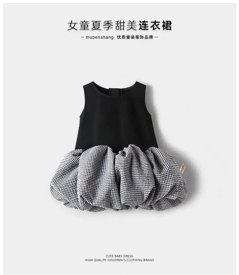 2025 Corea Niñas Bebé Vestido Verano Primavera Otoño Cuadros Retazos Vestidos Casuales Moda Niños Ropa Vestidos