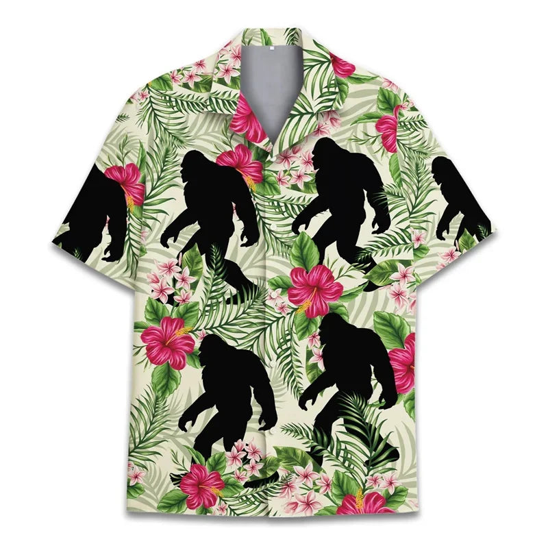 3D Printed Monkey Floral Leaf Hawaiian Shirt Men Orangutan Graphic Blouse Summer Holiday Short Sleeves Street Beach Aloha Shirts