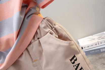 Ropa de verano para niños, camisetas informales de algodón a rayas, pantalones cortos, conjunto de 2 piezas, atuendo infantil para niños pequeños, chándales de 0 a 5 años
