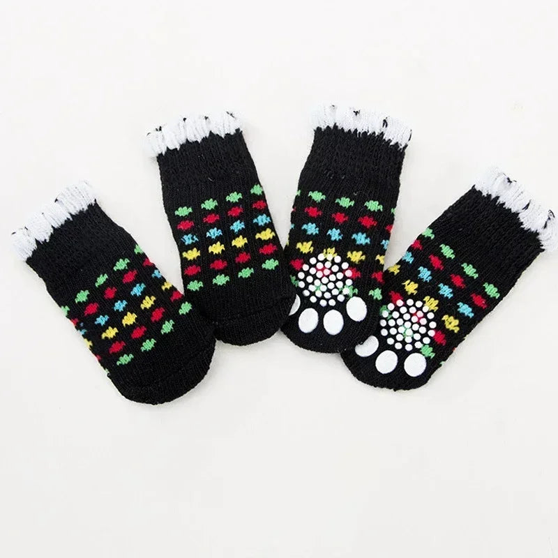 4 pzs./set calcetines para perros con patrón bonito, cubrepies cálidos antideslizantes, zapatos protectores para patas de cachorro, regalo de Navidad, accesorios para mascotas