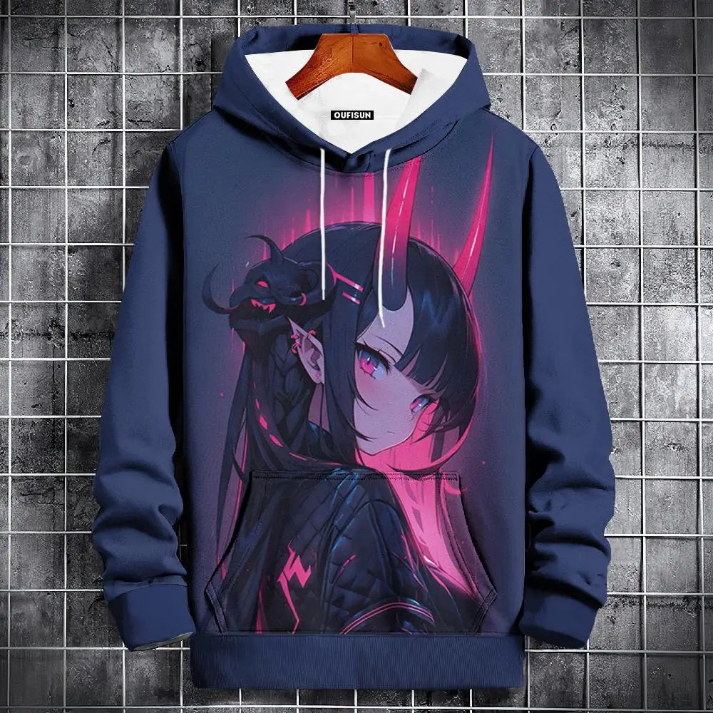 Sudadera con capucha de anime para hombre, a la moda, con estampado gráfico, estilo hip hop, ropa de calle, para primavera y otoño, sudaderas con capucha de gran tamaño para hombre