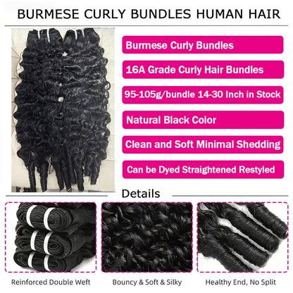 Burmese Curly Hair Bundles Human Hair Extensions Unprocessed Raw Hair Burmese 3C4A Curls 1/3/4 Pcs Human Hair Bundles Weave Deal