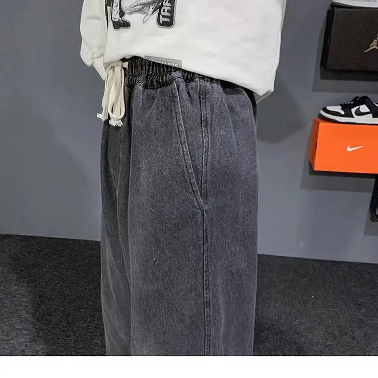 Nuevos pantalones vaqueros coreanos holgados para hombre, de calle, rectos, de mezclilla, de pierna ancha, Hip Hop, holgados, azul claro, gris, negro