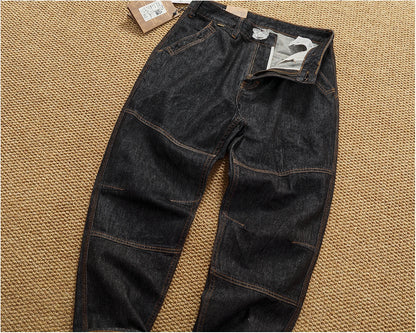 Jeans cónicos casuales rectos lavados de mezclilla de alta gama con corte 3D, peso pesado, estilo retro americano, cómodos, a la moda para hombres, Otoño 2025