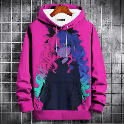 Sudadera con capucha de anime para hombre, a la moda, con estampado gráfico, estilo hip hop, ropa de calle, para primavera y otoño, sudaderas con capucha de gran tamaño para hombre