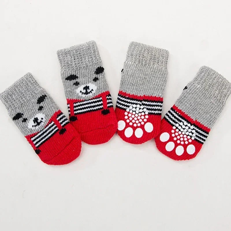 4 pzs./set calcetines para perros con patrón bonito, cubrepies cálidos antideslizantes, zapatos protectores para patas de cachorro, regalo de Navidad, accesorios para mascotas